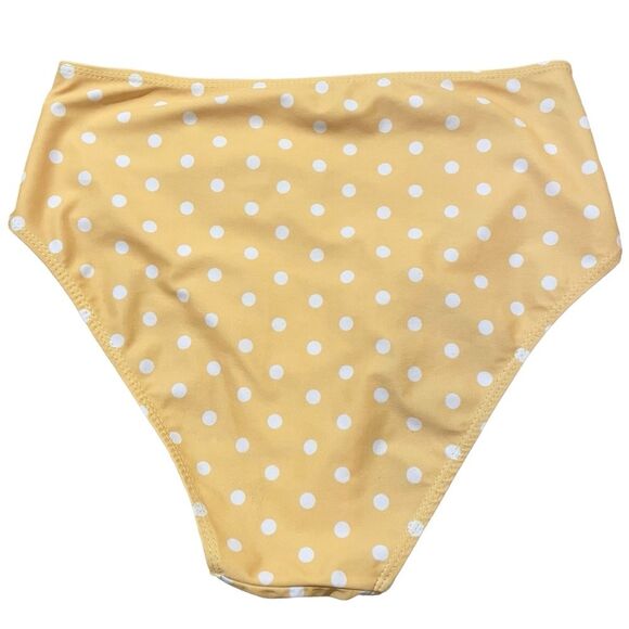 Yellow White Polka Dot High Waist Hight Cut Leg Bikini Bottom Women Size Small - Picture 2 of 5